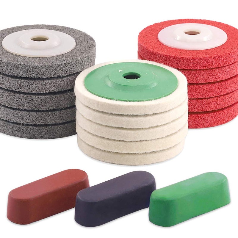 Keadic 18Pcs 4 Inch Wool Felt Polishing Wheel Disc Kit Includes Wool Felt Disc Wheel Pad and Buffing Polishing Compounds, Wool Polishing Wheel Buffer Pads Wool Polishing Disc for Marble - Image 1